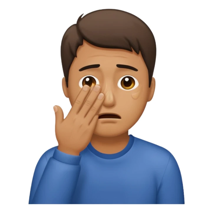 Generate me a dude covering his face with one hand on annoyance while he's crying sticker