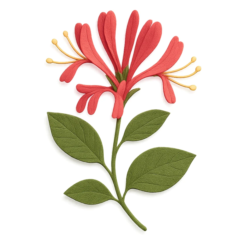 honeysuckle plant with flowers and leaves, delicate paper layers, realistic textures, vibrant colors sticker