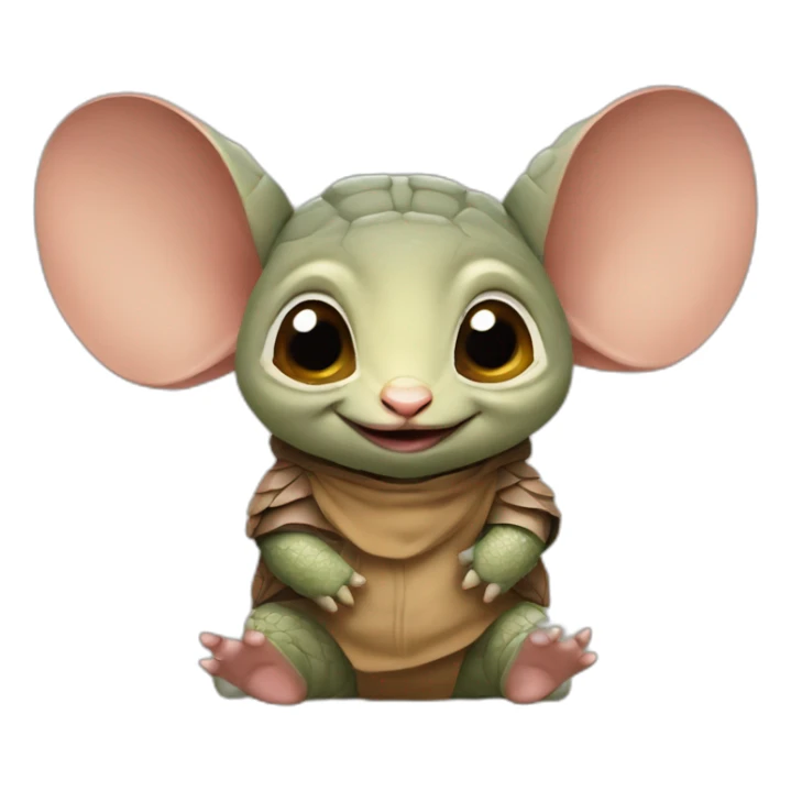 cuty armadillo similar to baby yoda with a moartboard sticker