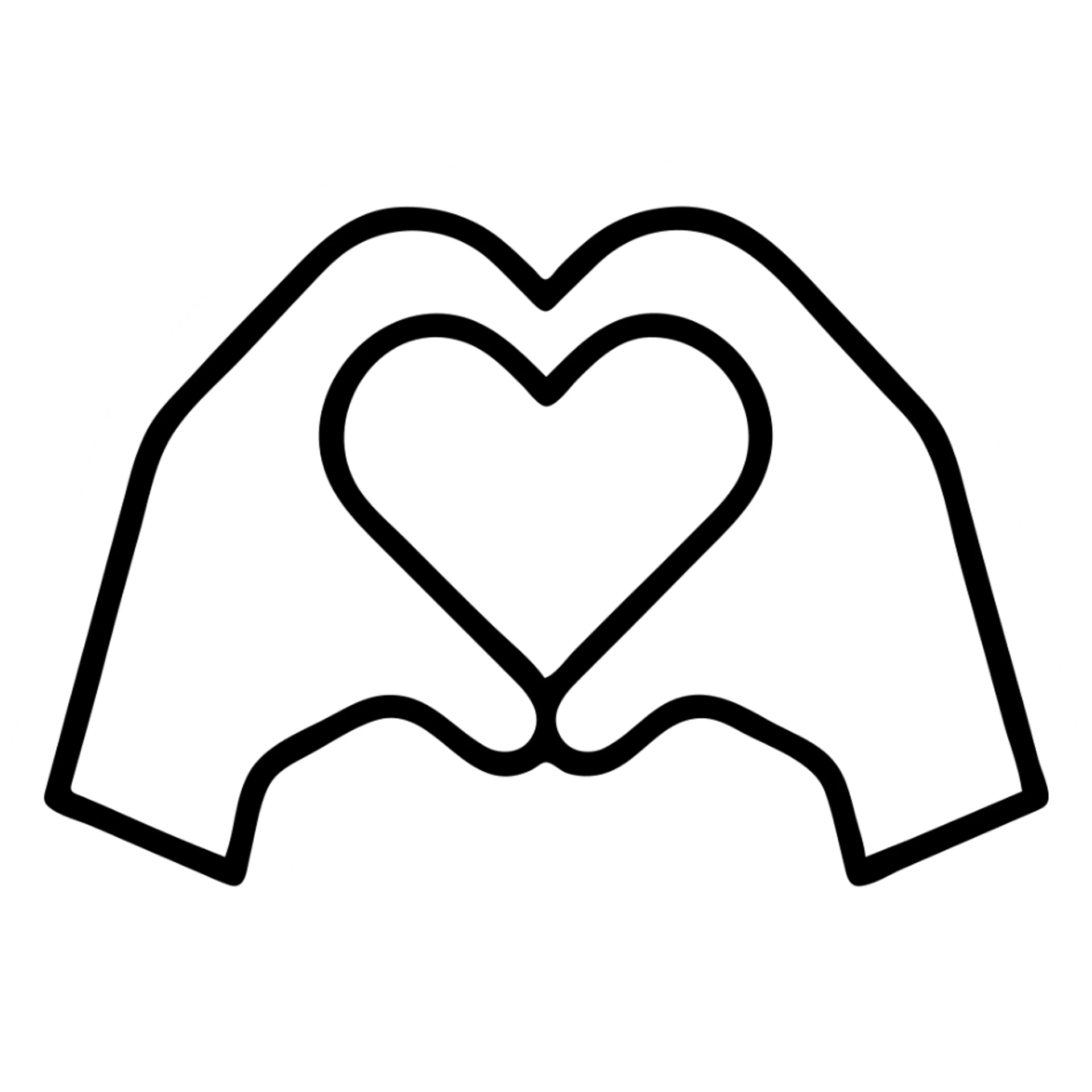 hands forming a heart representing the concept of love, line art style sticker