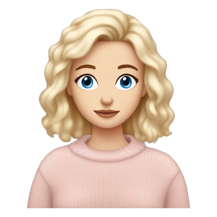 Pretty blue eyed white girl with light pink sweater reading cozy sticker
