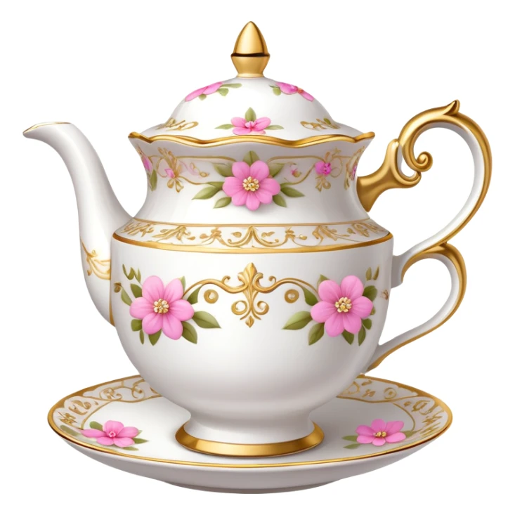 princess tea cup with pink flowers and gold details  sticker