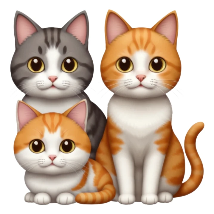 3 different coloured short haired cats including; a dark brown tabby and white cat, and a dark grey and white and a ginger and white sticker