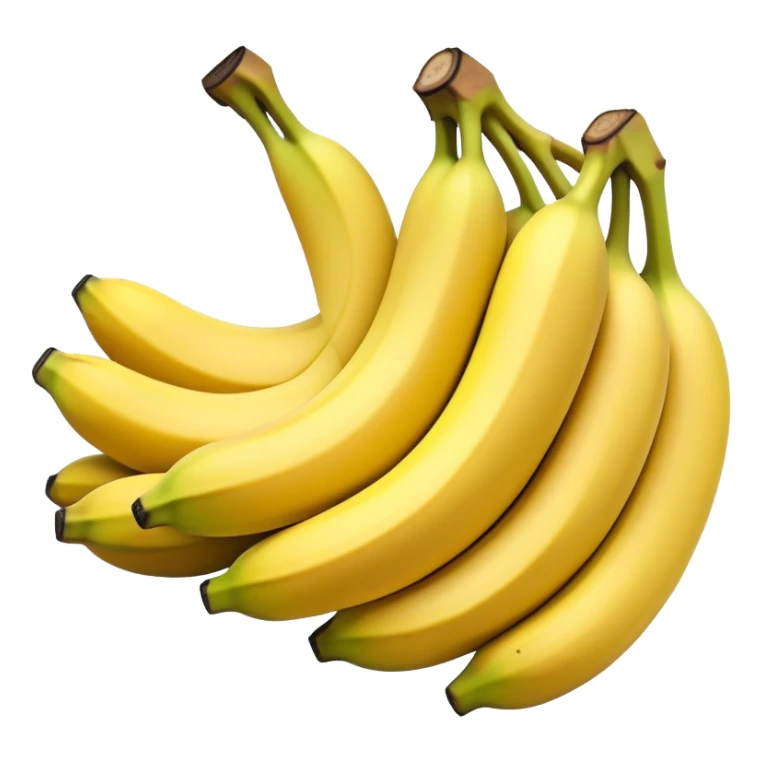 Cinematic bright yellow banana, smooth peel with gentle curves, slightly ripened, stacked in a charming bunch, warm glowing background, soft and inviting. sticker