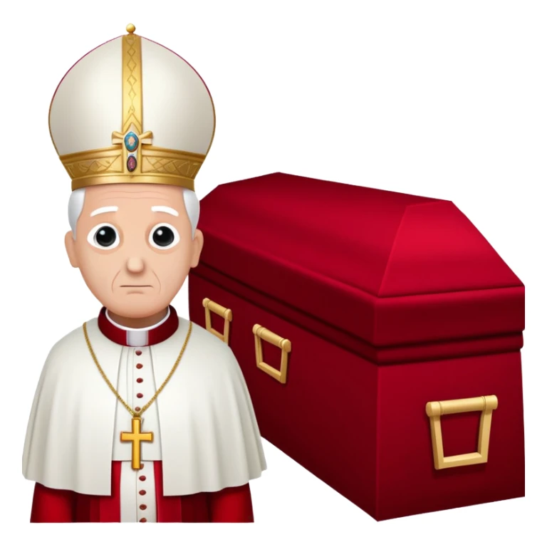 A solemn papal funeral with St. Peter's Basilica, a coffin draped with red cloth, and clergy in ceremonial attire sticker