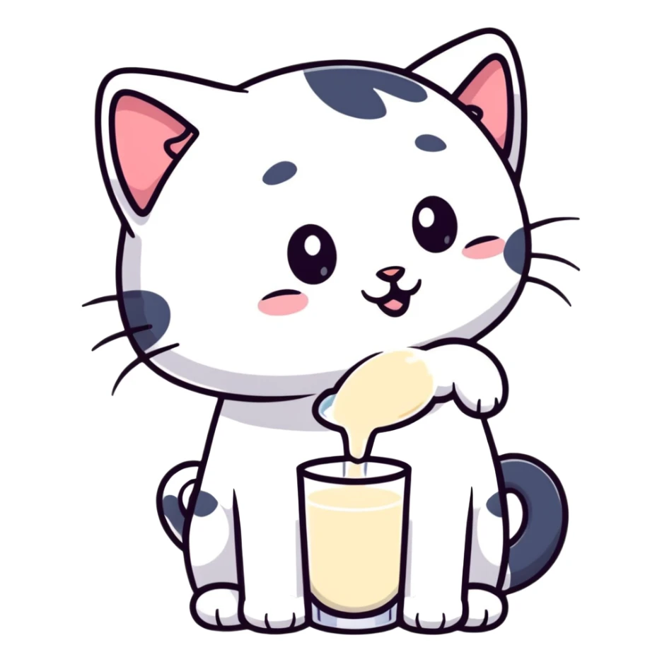 cute cartoon sticker of a cat happily drinking milk sticker