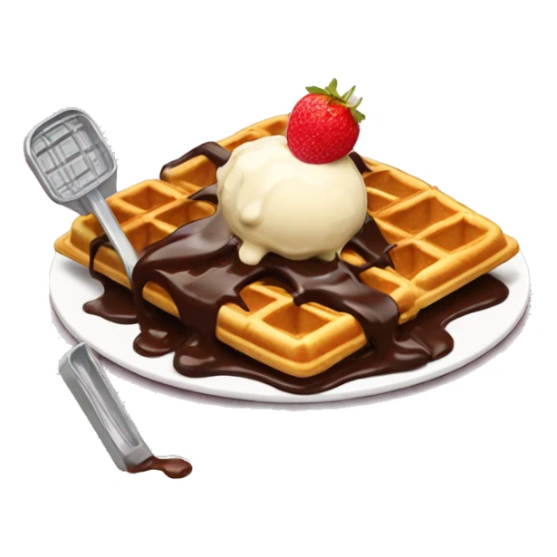 Scrumptious waffles with dripping chocolate and ice cream scoop on the side  sticker