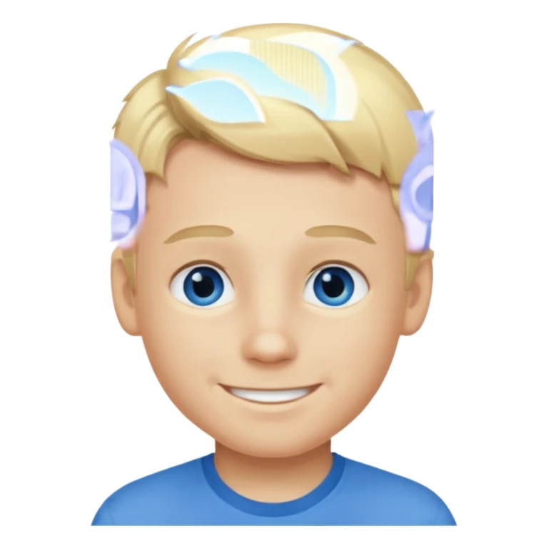 Blonde hair blue eyed boy wearing am sticker