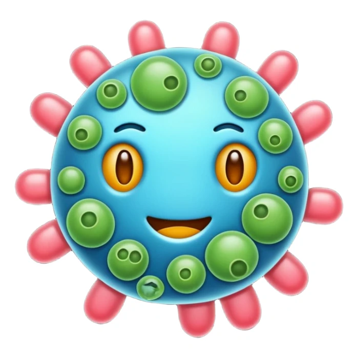 bacteria with organelles, minimal and colorful, emoji style sticker