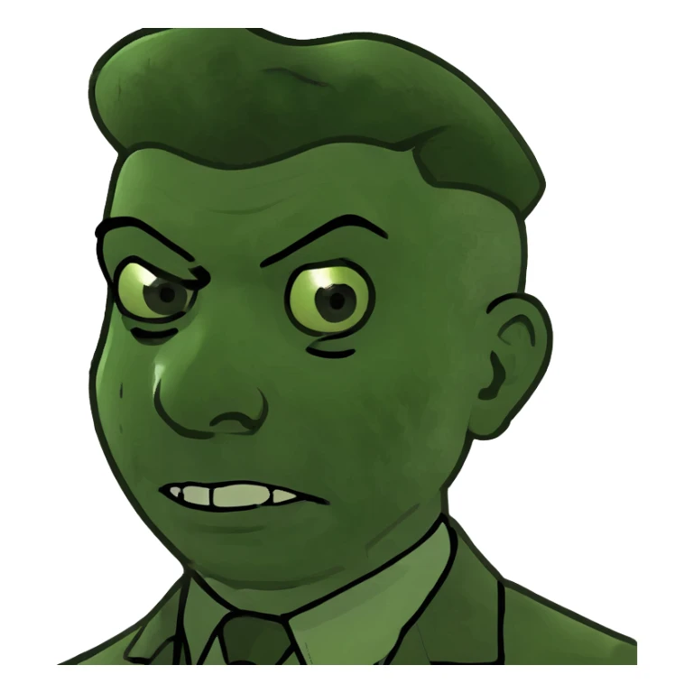 Rick Astley with straight face but with front teeth out and the picture is from the era of the 1940s-1950s or 60s and he kinda has WW2 flashbacks sticker