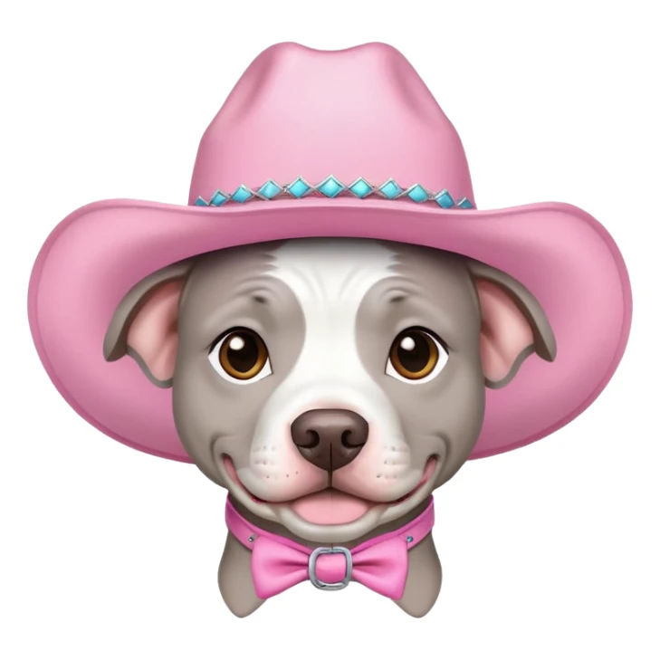 Gray and white pitbull with pink cow girl hat  sticker