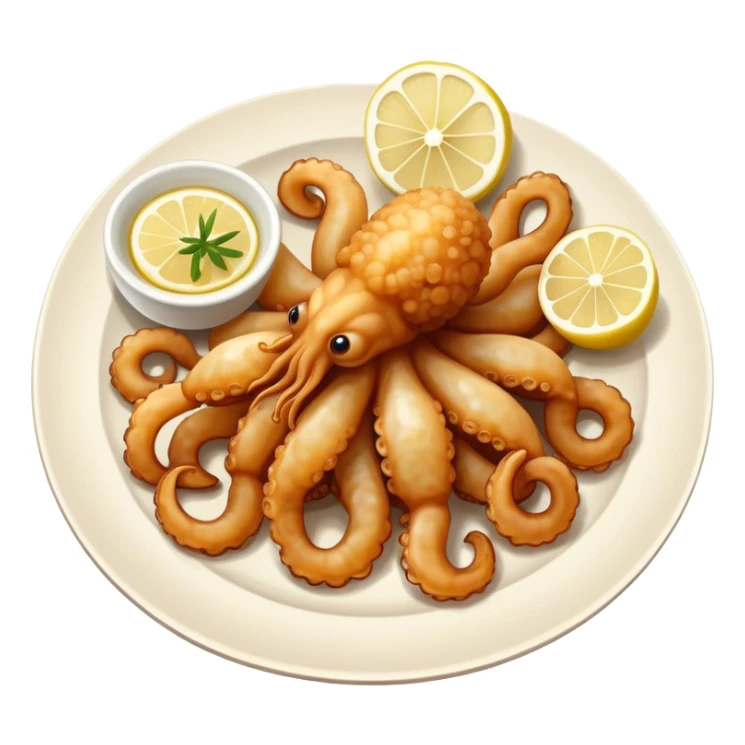 Fried squid Greek snack with a slice of lemon on the side sticker