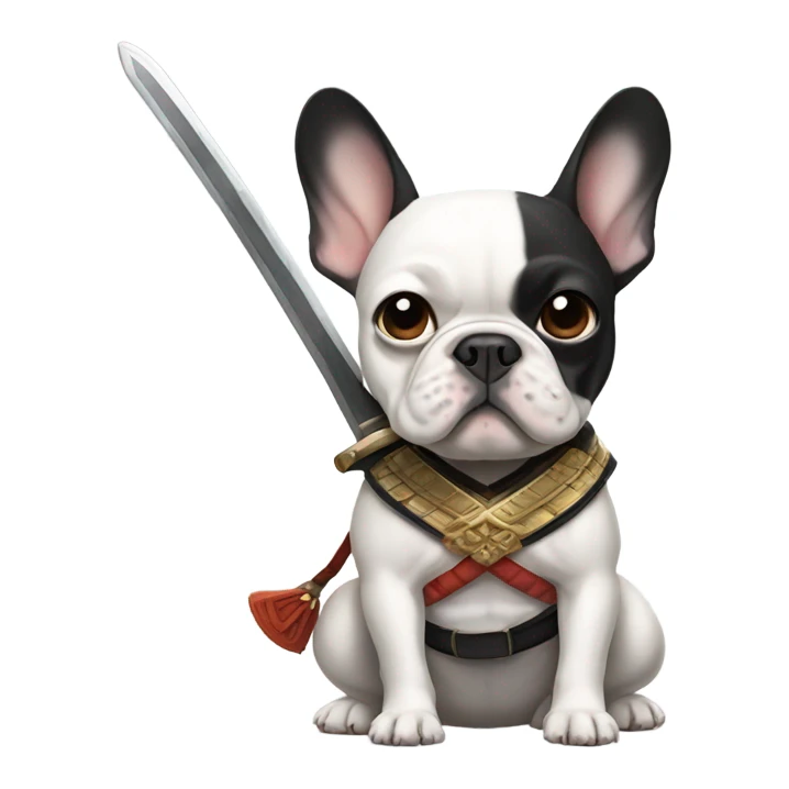 Pied French bulldog with samurai sword sticker