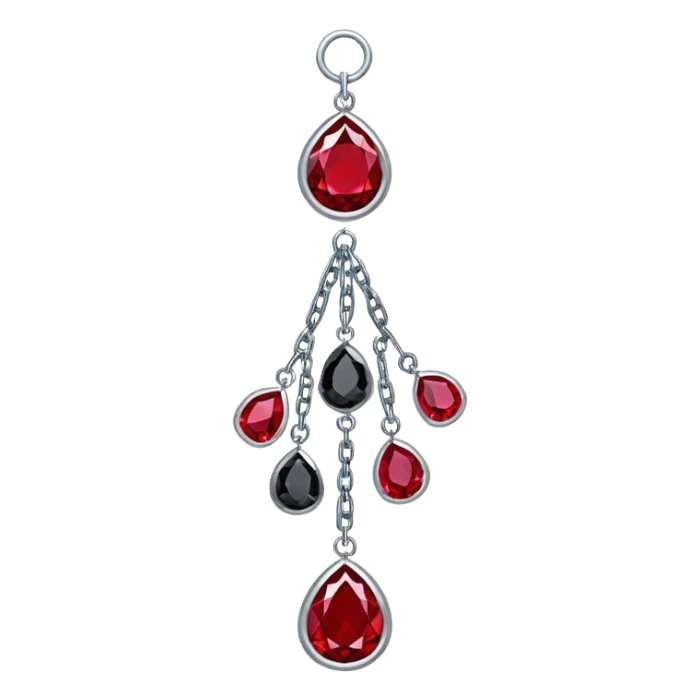 Epic Hanging suncatcher, chains with shiny sparkly with ruby-gemstones and obsidian-gemstones,  sticker