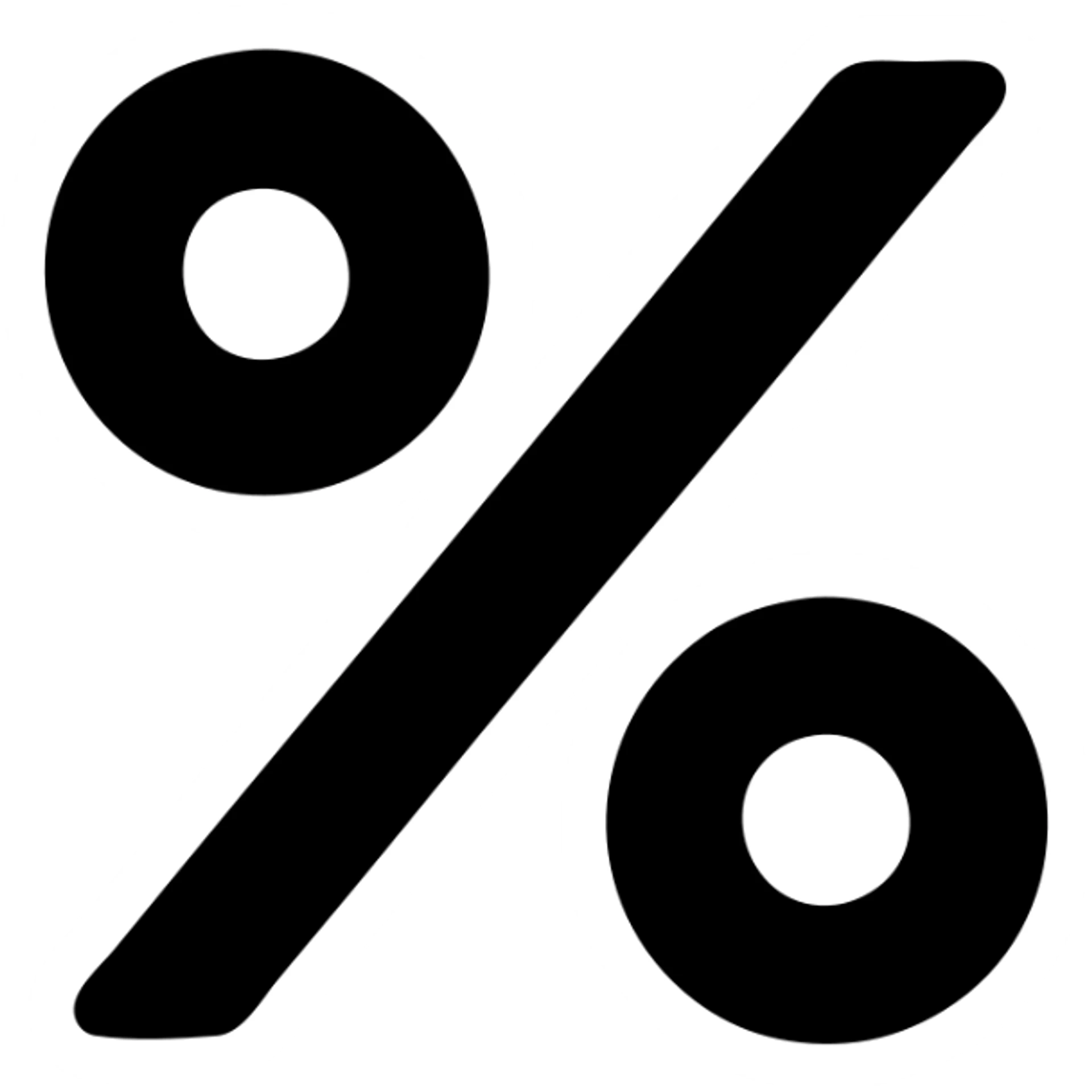 bold icon of the percent symbol %%%, visually striking, suitable for use as an emoji or sticker sticker