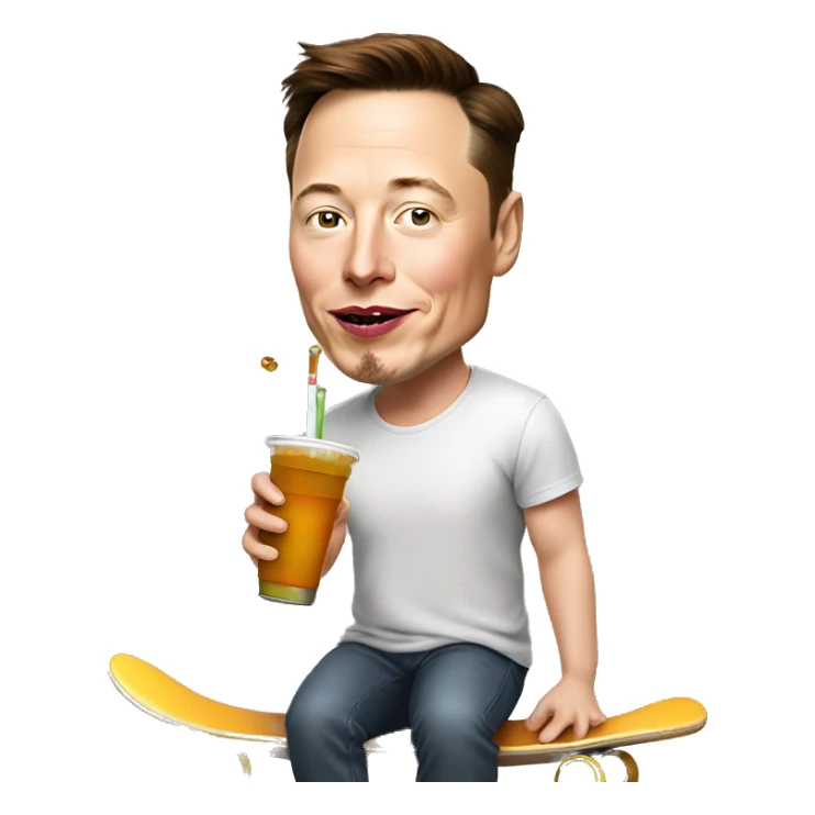 elon musk drinking boba on a skateboard  sticker