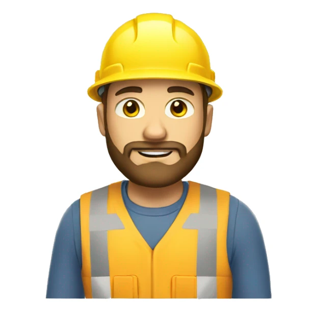 A braver man, with beard, white skin, with a construction hat yellow sticker