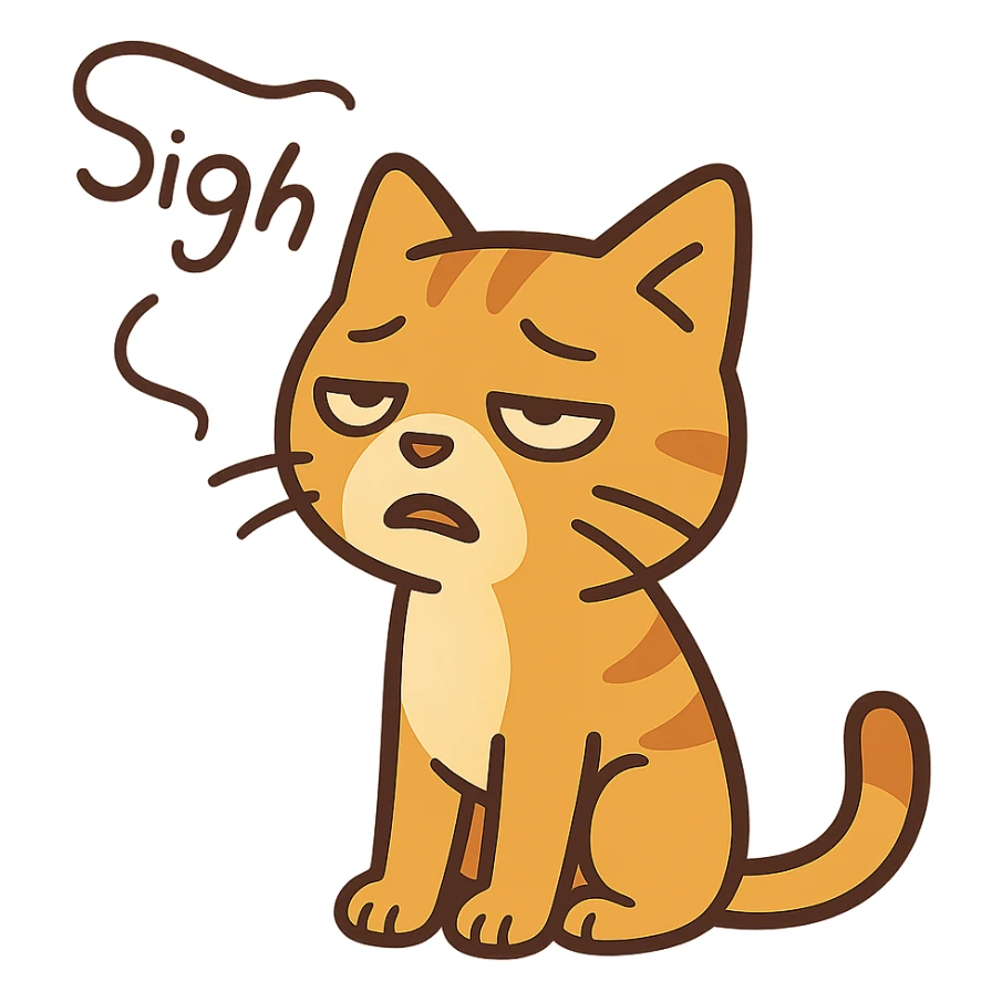 flat toon style cat with a dramatic sigh, giving up sticker