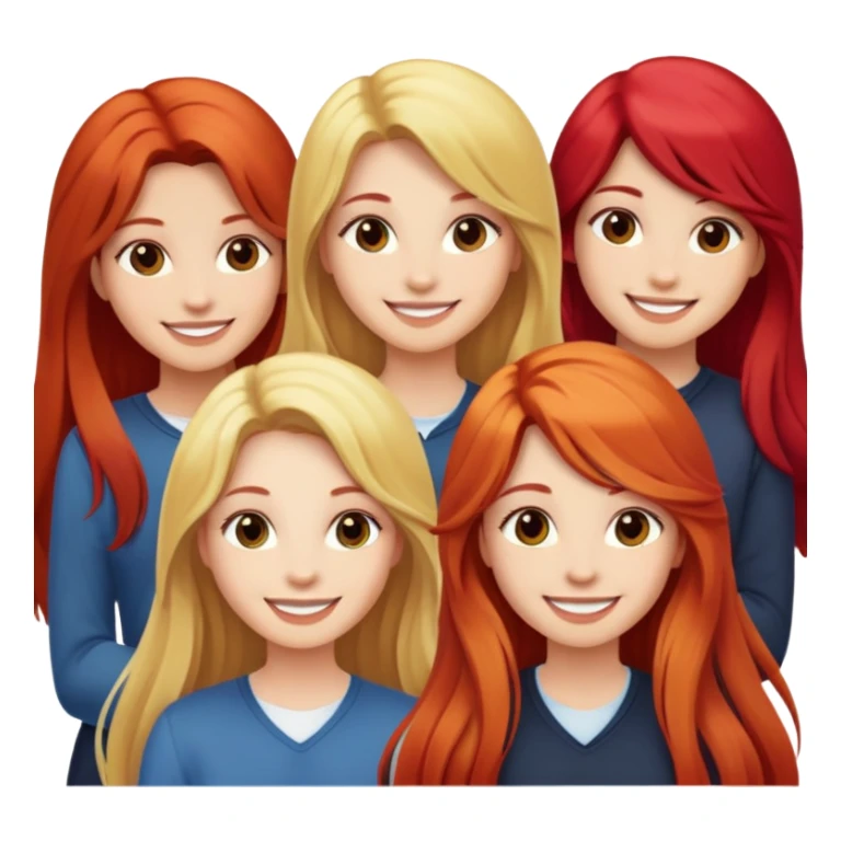 girls smiling with long blonde hair and red hair sticker