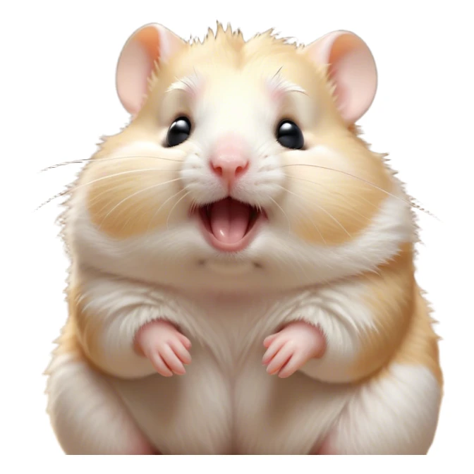 Cinematic Cute Yawning Cream Hamster Portrait Emoji, Head tilted slightly with a dramatic, wide-open yawn, showcasing a soft, pristine cream fur with tiny droopy ears, round dark eyes barely open in drowsy contentment, Simplified yet irresistibly adorable features, highly detailed, glowing with a soft, cozy glow, high shine, relaxed yet expressive, stylized with a touch of whimsy, bright and endearing, soft glowing outline, capturing the essence of a sleepy yet affectionate hamster, so drowsy it feels like it could stretch out of the screen and curl up for a nap! sticker