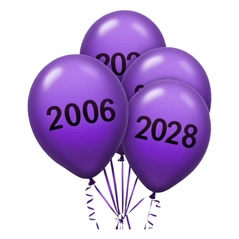 baloons with 2026 year to put on the menu in dark brown and violet sticker