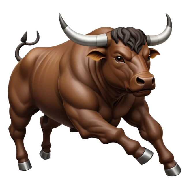 Cinematic Realistic depiction of a powerful Spanish charging bull, rendered with dynamic muscle definition and detailed, textured hide, set against a dramatic backdrop with intense, action-packed lighting sticker