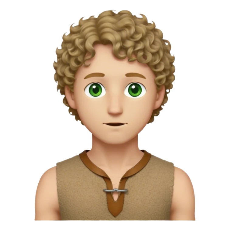 medieval summer outfit worn by a DnD themed fantasy male character. thin, sleeveless wool tunic with a small keyhole opening at the neckline, tied shut with a leather string. clothes only above the waist. The clothes full waist. The character's haven't arms. character is white-skinned, dark blonde hair, green eyes, short curly hair. sticker
