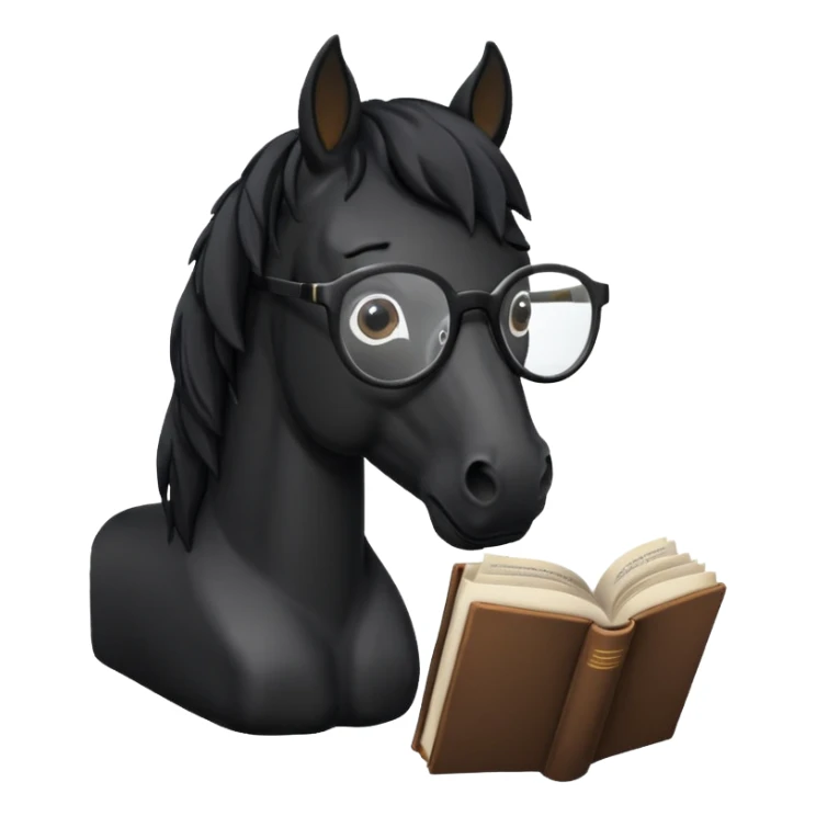 black horse read book with glasses sticker