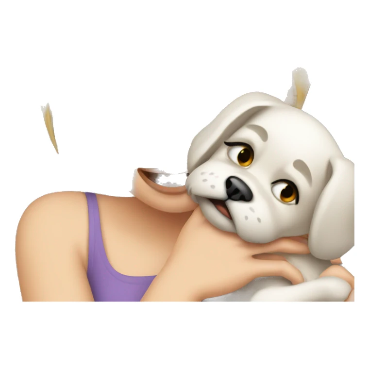 Pretty white woman crying tears while holding puppy sticker