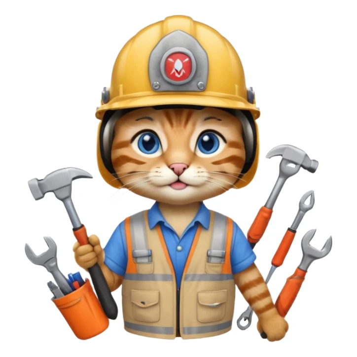 siam cat, handyman Outfit, wearing a Helmet sticker