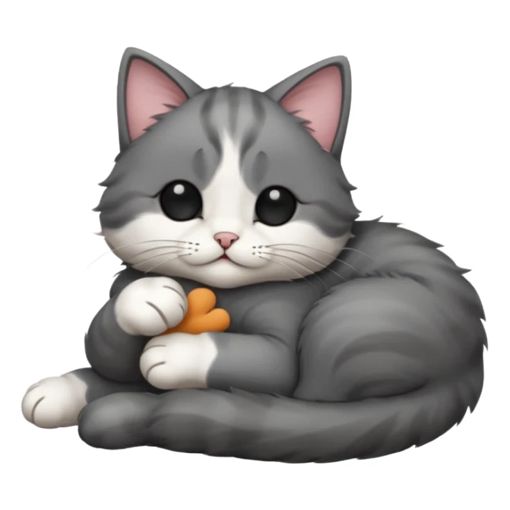 dark grey and white small cat with his eyes closed lying down leaning on its elbow with its paw curled under its head holding it up sticker