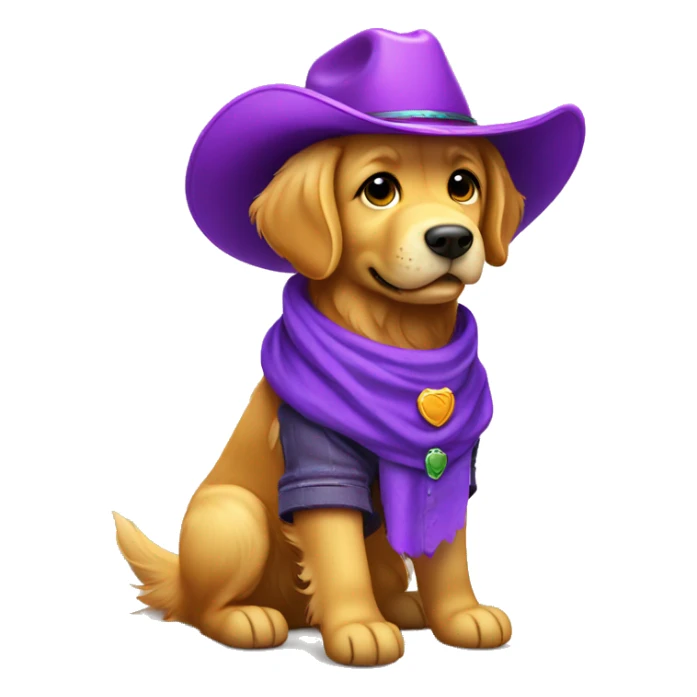 Golden retriever wearing purple cowboy hat and boots sticker