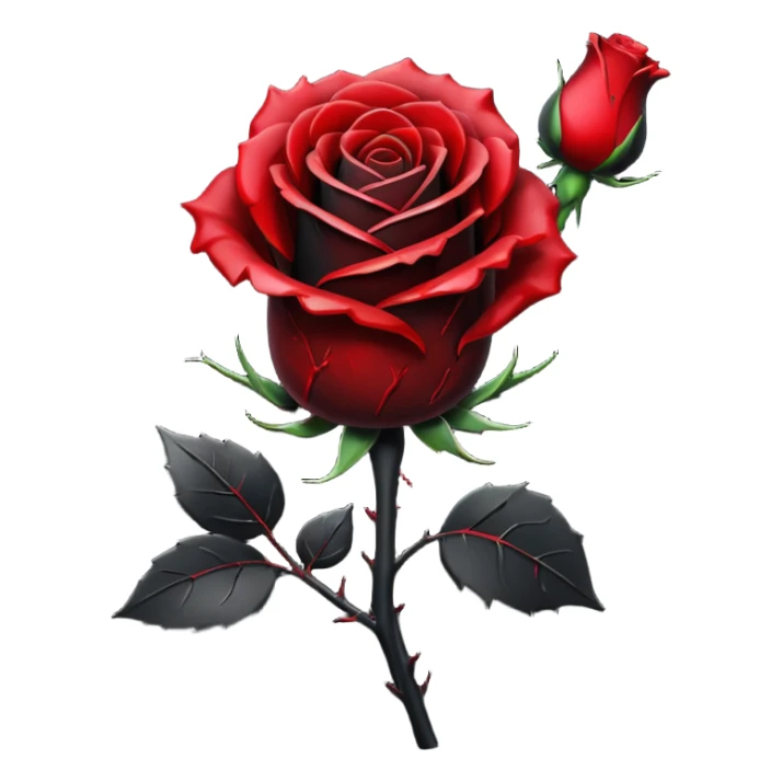 A pitch-dark obsidian-black aesthetic rose with a black stem, it has blood splatter on it  sticker