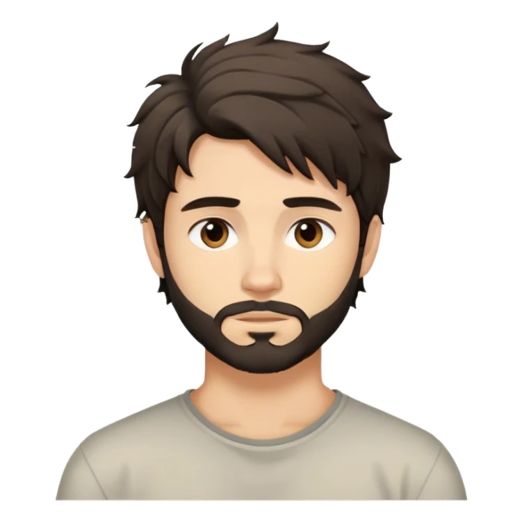young man, shoulder-length dark messy hair, short beard, calm expression sticker