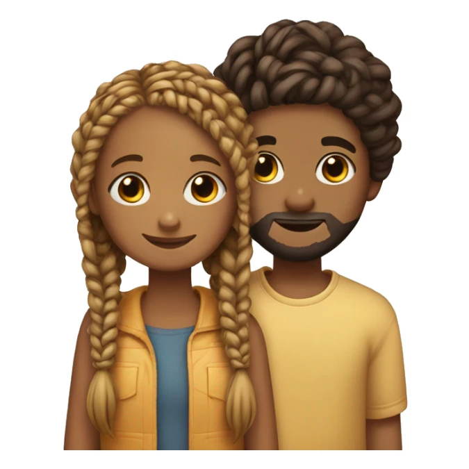 A girl with box braids and a boy with a short beard hugging sticker
