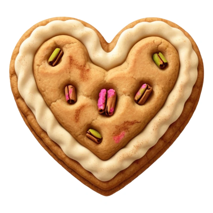 snicker doodle cookie with cinnamon powder on top in a heart shape cookie sticker