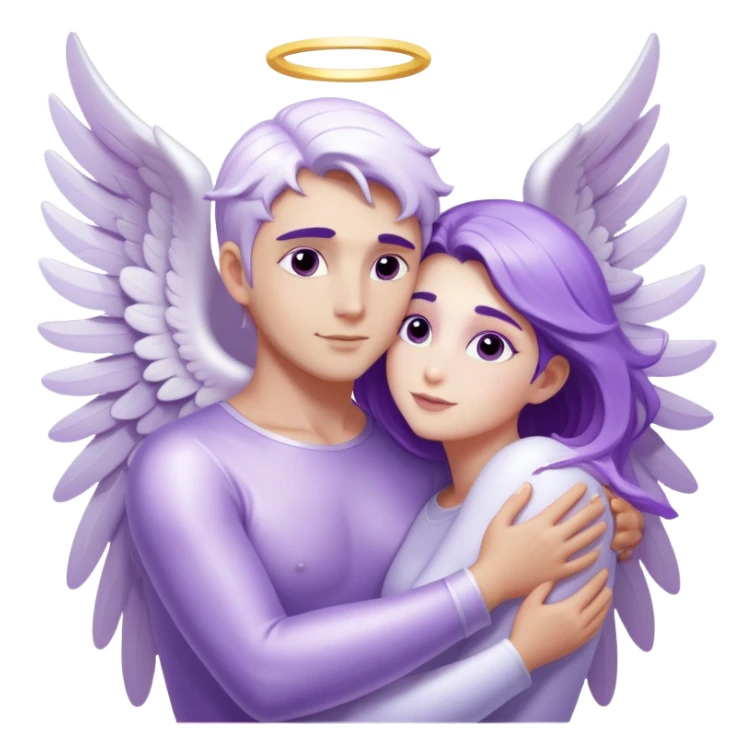 a pastel purple angel woman hugging White brunette man human rays of light sticker
