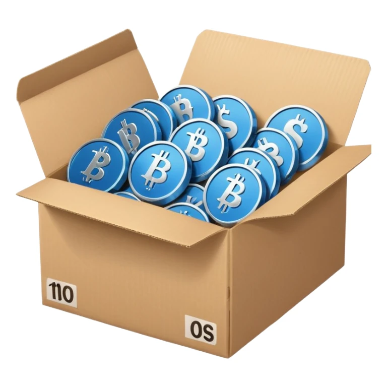 blue coins credit in a cardboard package sticker