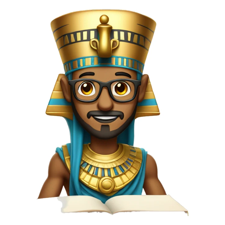 Egyptian pharaoh with glasses and a goatee holding a history book sticker