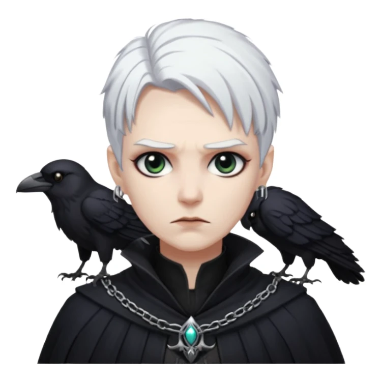 necromancer with black raven outfit wihte hair sticker
