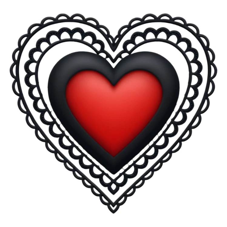 black heart with red center and white lace sticker
