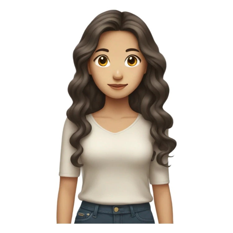 asian girl with long brown medium curled  hair sticker