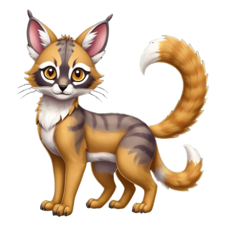Colorful dark tropical exotic cute cool beautiful shiny beautiful fantasy-caracal-civet-genet-sergal-vernid-Gryphon-Cacomistle-Trico-oncilla-animal-Fakémon-hybrid-fursona (full body) sticker