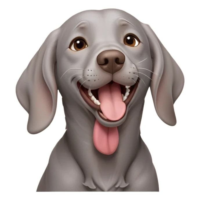 cinematic-cute-yawning-weimaraner-portrait-emoji,-head-tilted-slightly-with-a-dramatic,-wide-open-yawn,-revealing-a-sleek grey fur-with-a-subtle-shimmer,-floppy-ears-slightly-drooping,-round-brown-eyes-barely-open-in-drowsy sticker