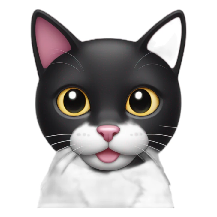 Black cat with white and pink nose and white spots around the mouth sticker