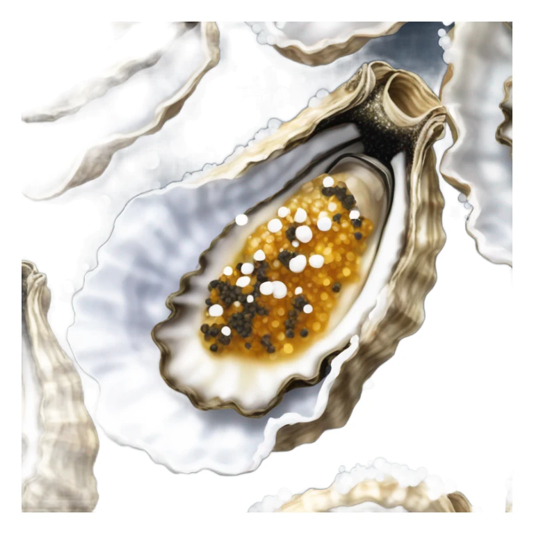 Oysters with Kaviar and white powder sticker