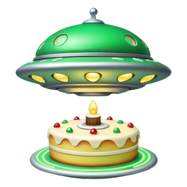 big ufo flying and stealing in a green light small cake  sticker