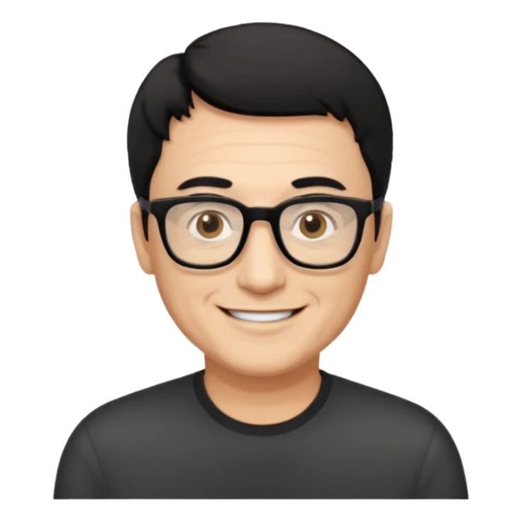 man 60 short black hair, brown eyes small black rectangle glasses  sticker