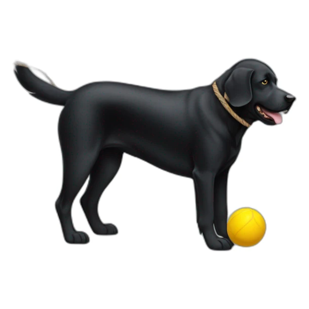 Big black dog with yellow small Ball on the rope sticker