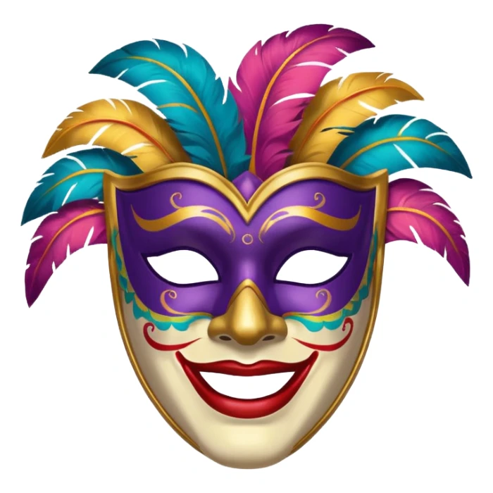 A man with a painted carnival mask, vibrant colors and confident expression. sticker